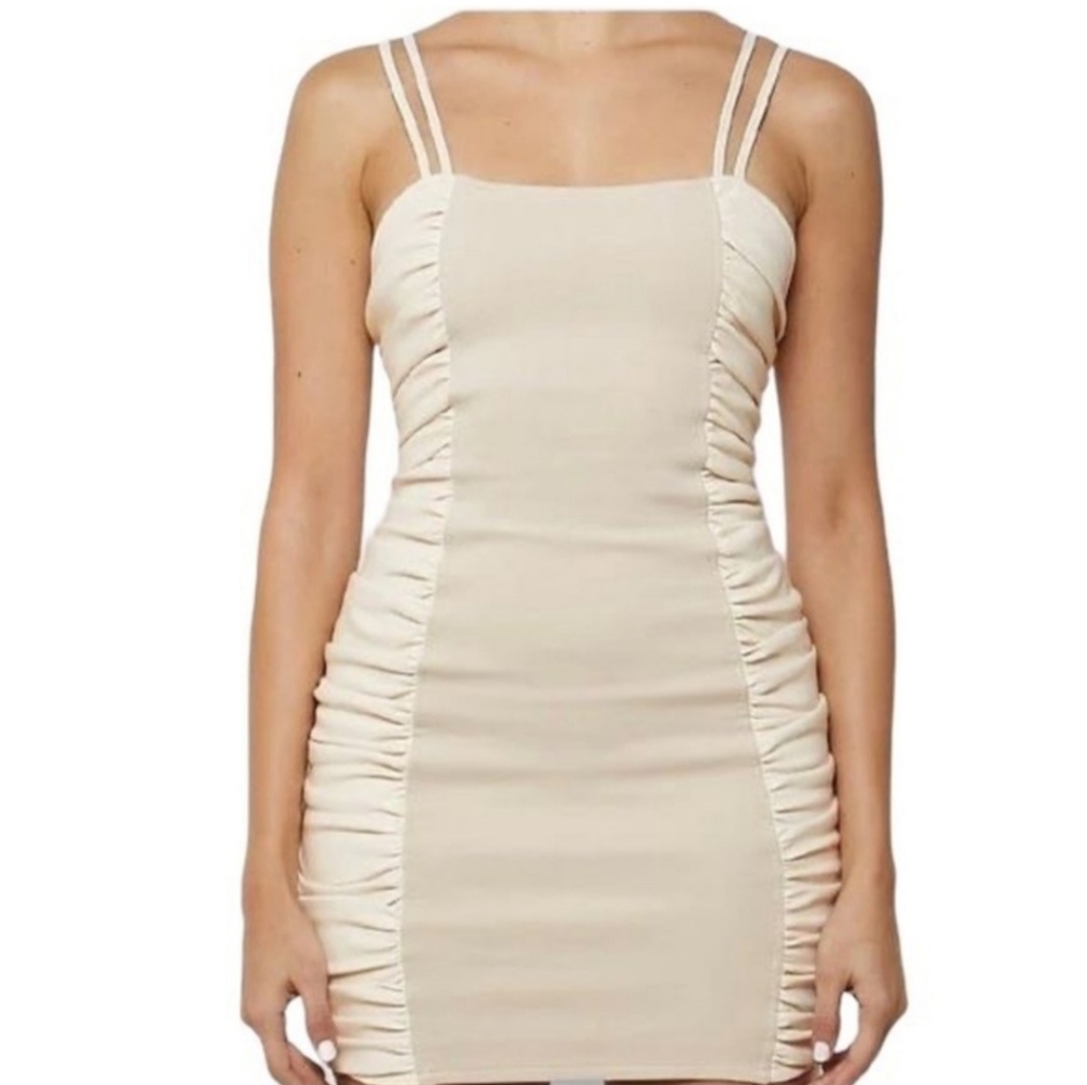 NWT Manière De Voir Cream Ruched Mini Dress